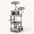 Arbre à chat 184 cm gris clair avec hamac, 7 poteaux sisal, 2 niches