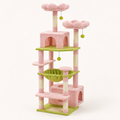 Arbre à chat 184 cm rose et vert, perchoirs fleur, hamac, 2 niches