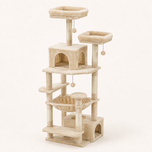 Arbre à chat 184 cm beige, vue d'ensemble sur fond neutre