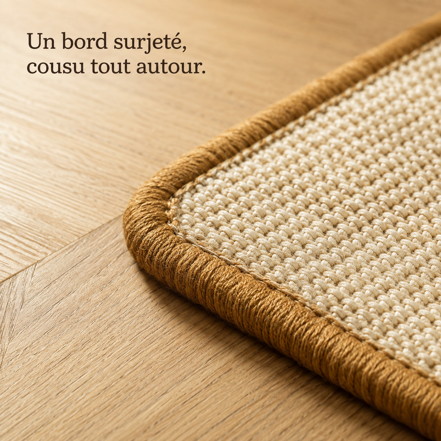 Bord surjeté cousu tout autour de la planche, détail