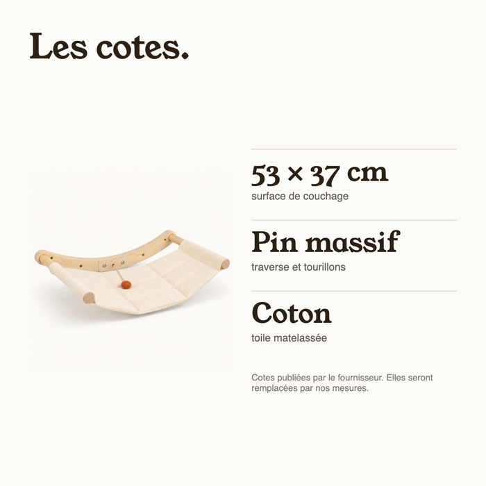 Cotes du hamac mural : 53 x 37 cm, pin massif et coton