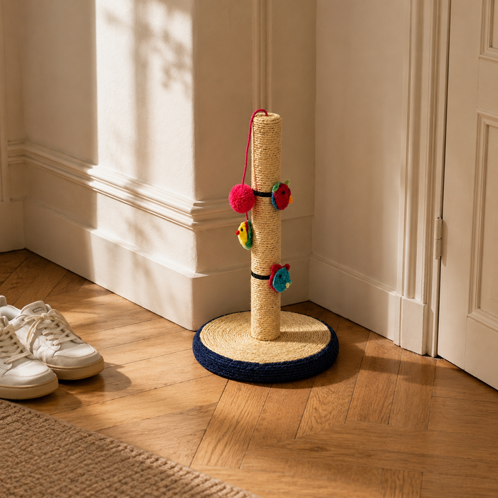 Le griffoir vertical posé dans un angle du salon