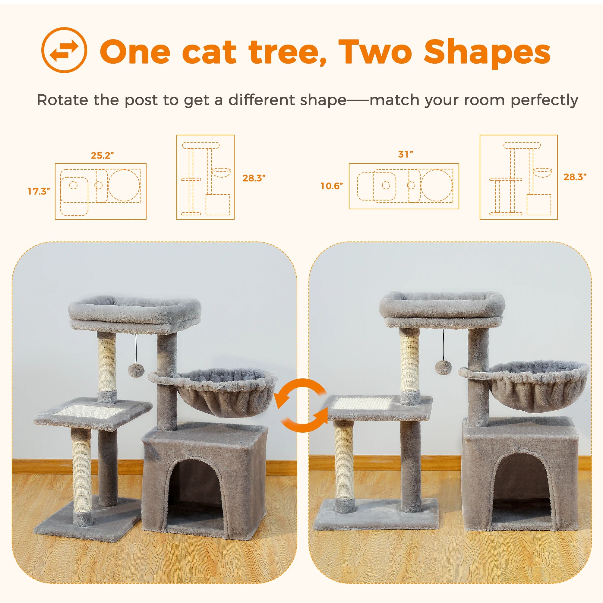 Arbre à chat compact avec niche et panier