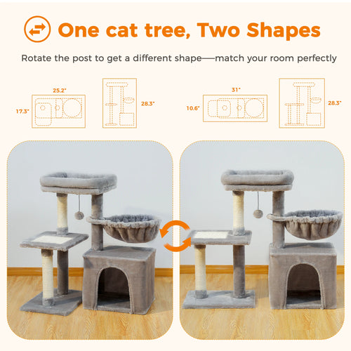 Arbre à chat compact avec niche et panier