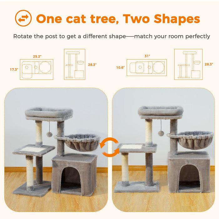Arbre à chat compact avec niche et panier