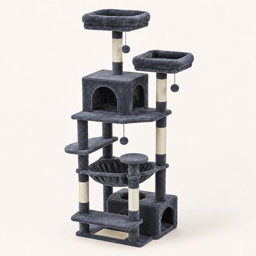Arbre à chat 184 cm gris anthracite, vue d'ensemble sur fond neutre