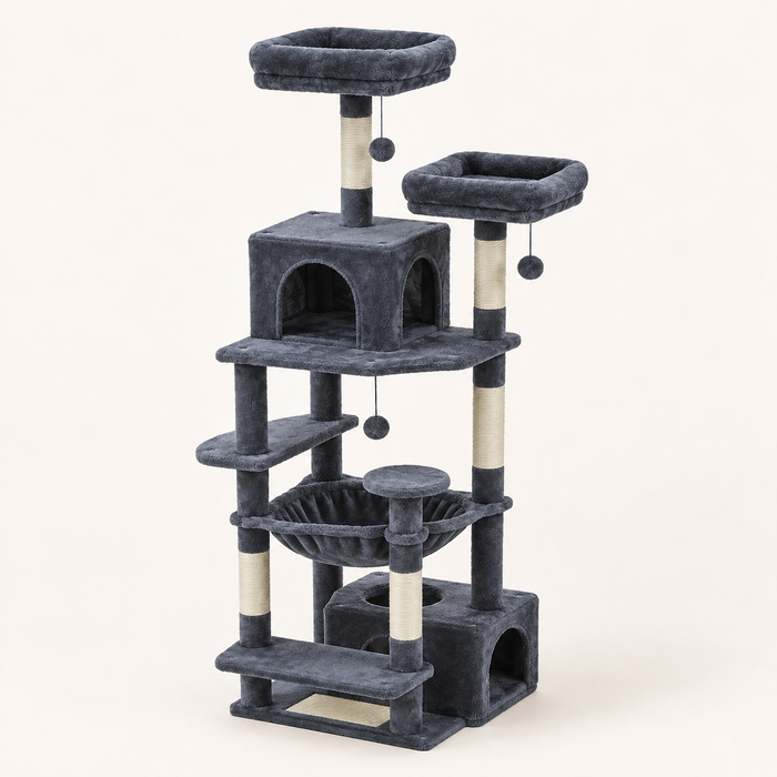 Arbre à chat 184 cm gris anthracite, vue d'ensemble sur fond neutre
