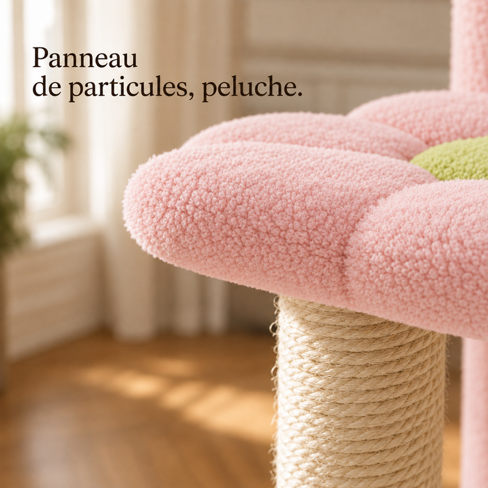 Peluche rose et poteau en sisal naturel, détail de matière