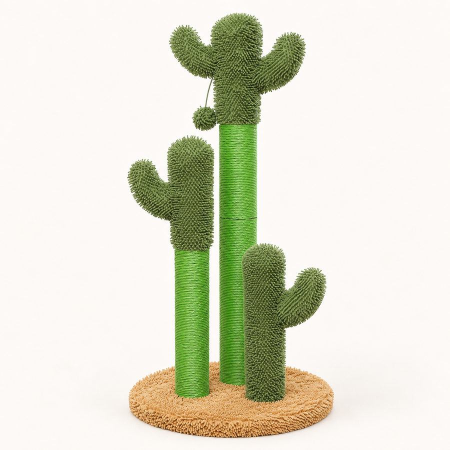 Griffoir cactus à base jute, vue d'ensemble sur fond clair