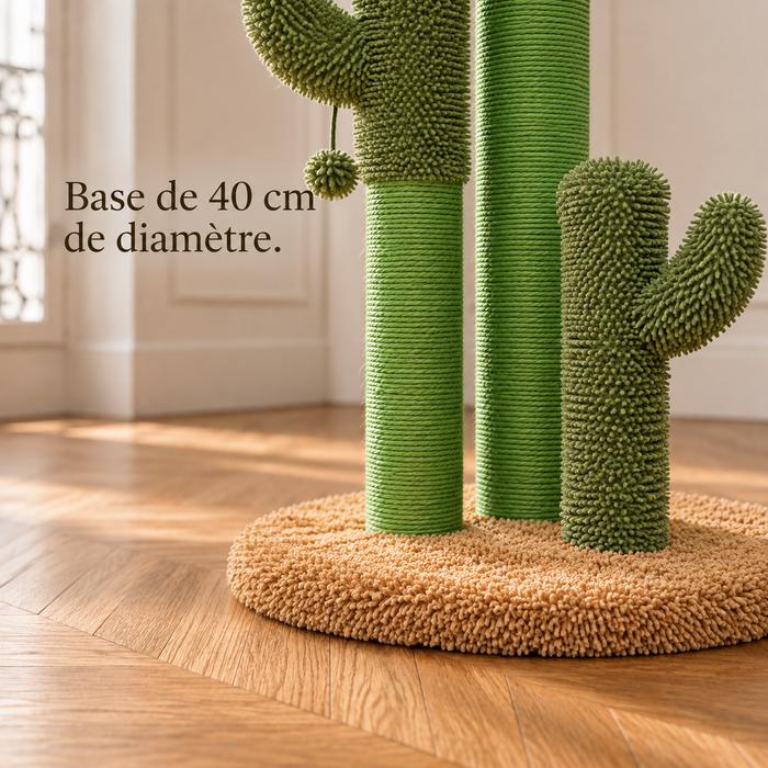 Base ronde jute de 40 cm du griffoir cactus, posée sur un parquet
