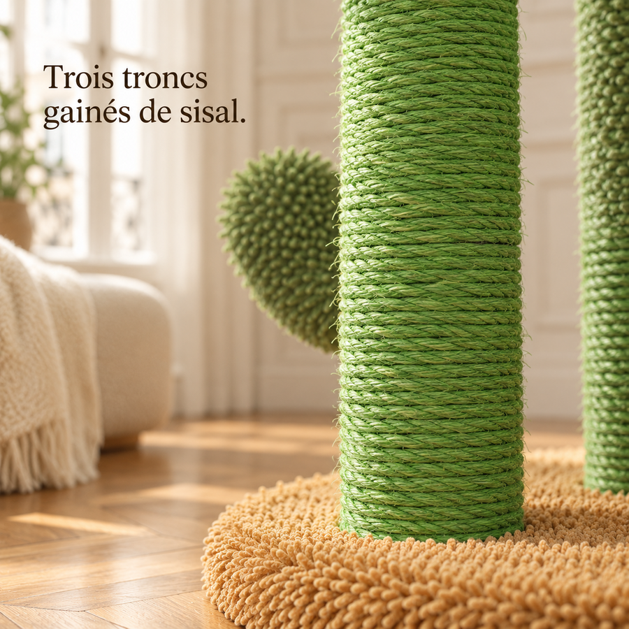 Corde de sisal enroulée sur un tronc du griffoir cactus, détail de matière