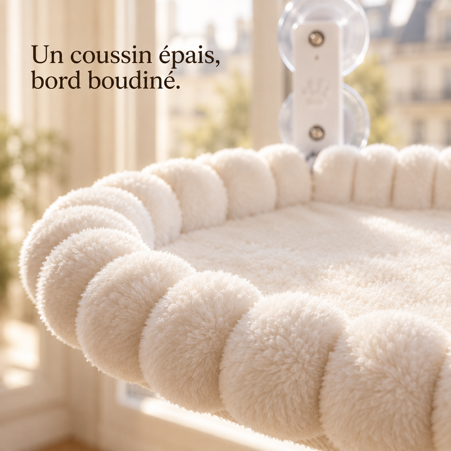 Bord boudiné crème du hamac de fenêtre, vu de près