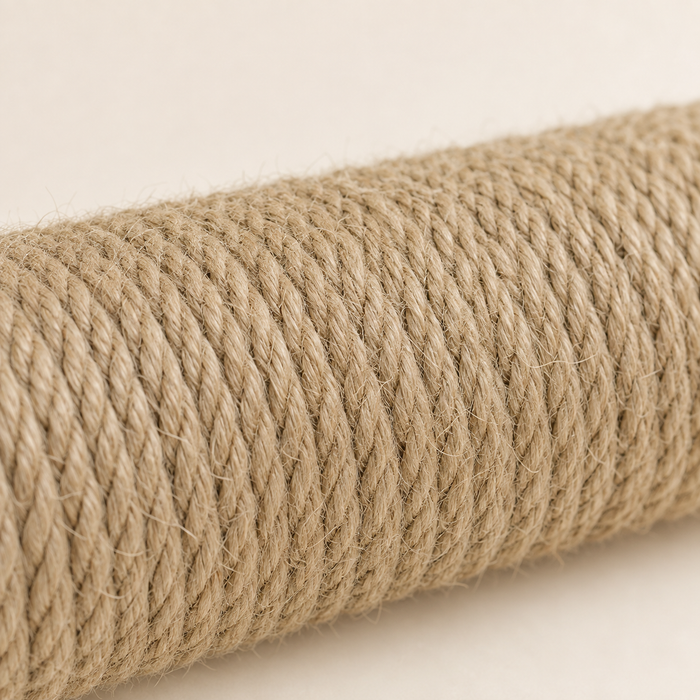 Corde de jute enroulée serré sur le poteau, détail de matière