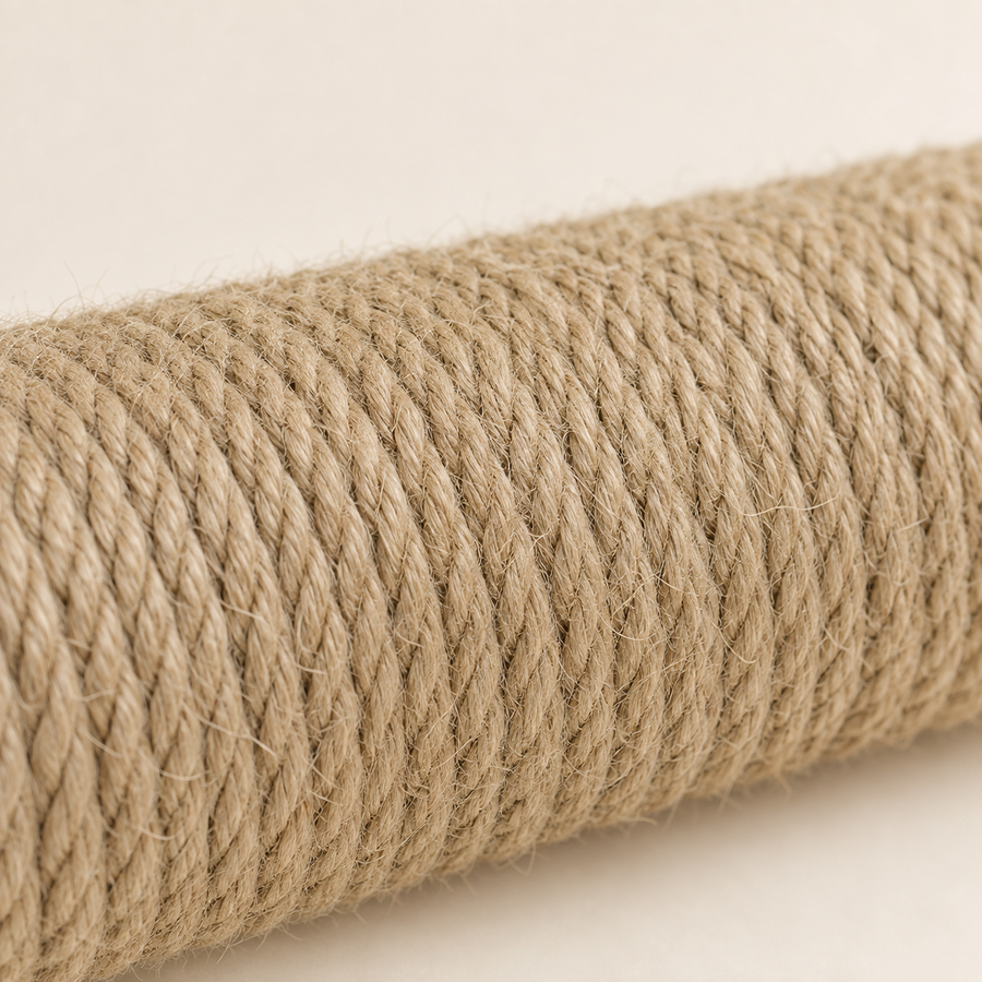 Corde de jute enroulée serré sur le poteau, détail de matière