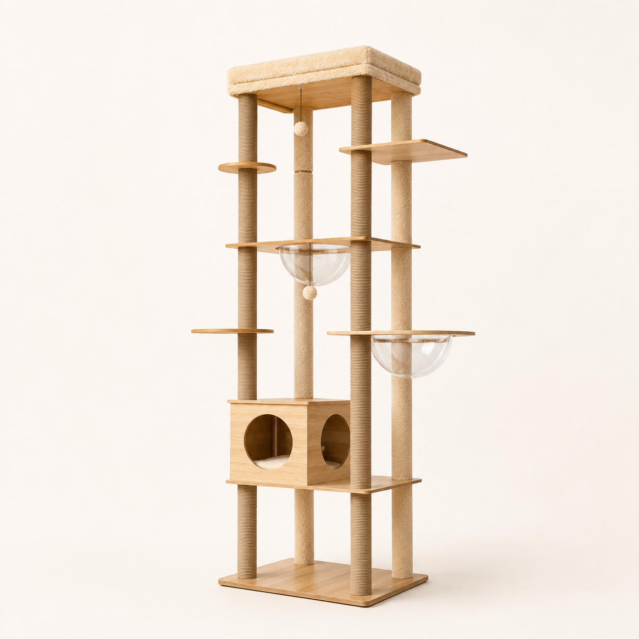 Arbre à chat en bois Le Massif, vue d'ensemble sur fond neutre