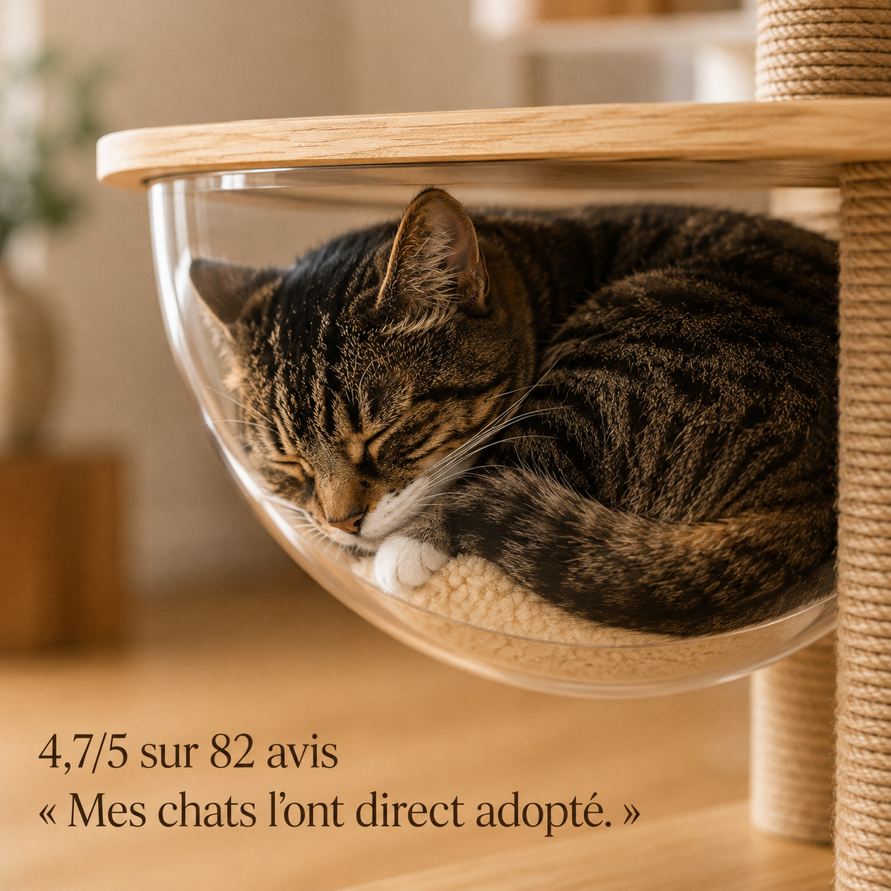 Chat endormi dans la bulle de l'arbre à chat Le Massif